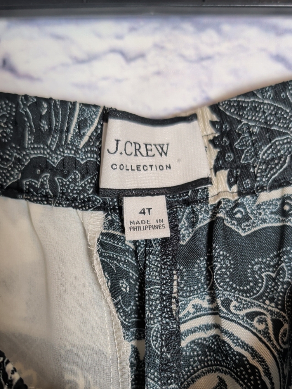J. Crew Black & Cream Paisley Straight-Leg Pull-On Pants - Size 4 Tall - Picture 4 of 11
